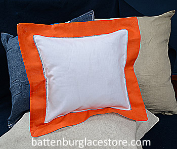 Square Pillow Sham. White with Orange color border. 12 SQ. - Click Image to Close